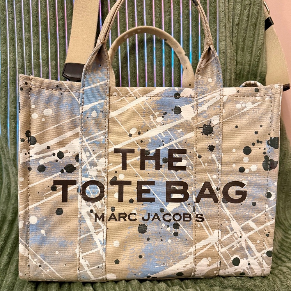 Marc Jacobs Beige and Light Blue Splatter Tote